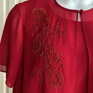 Red Sleeveless Long Dress with Sheer Jacket